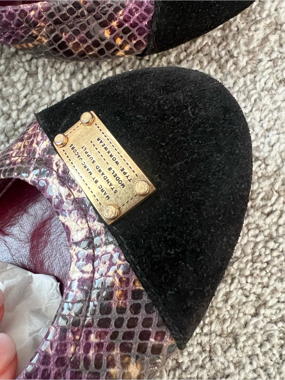 Marc Jacobs Purple Snake-Print Ballet Flats with Black Suede Cap Toe - Picture 7 of 8